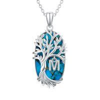 TOUPOP Sterling Silver Turquoise Family Tree Initial Pendant Necklaces-undefined