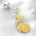 wholesale 925 Sterling Silver Yellow Gold Plated Cubic Zirconia Sunflower Drop Stud Earrings for Women-0-2