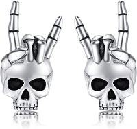 wholesale 925 Sterling Silver Gothic Rocker Skull Skeleton Hand Stud Earrings Halloween Punk Gift for Her-Skeleton Hand-C