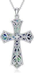 wholesale 925 Sterling Silver Opal Inlay Celtic Cross Pendant Necklace for Women Men  43cm Chain Length-0-0