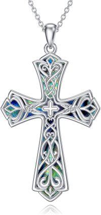 wholesale 925 Sterling Silver Opal Inlay Celtic Cross Pendant Necklace for Women Men  43cm Chain Length-Celtic Cross