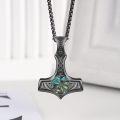 wholesale 925 Sterling Silver Blackened Viking Mjolnir Pendant with Abalone Shell and Rune Design Necklace for Men-0-3
