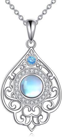 wholesale 925 Sterling Silver Blue Topaz & Opal Tear Drop Heart Pendant Necklace for Women-Filigree Necklace