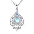 wholesale 925 Sterling Silver Pink Flower Tree of Life Moonstone Teardrop Heart Pendant Necklace for Women-0-0