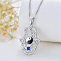 wholesale 925 Sterling Silver Ying-Yang Evil Eye Pendant Necklace with Blue Sapphire and Leaf Design-0-1