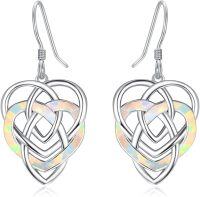 wholesale 925 Sterling Silver Opal Celtic Heart Knot Drop Earrings for Women Irish  Idea 4cm Long-Opal Dangle