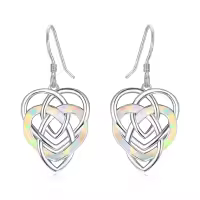 wholesale 925 Sterling Silver Opal Celtic Heart Knot Drop Earrings for Women Irish  Idea 4cm Long-Opal Dangle