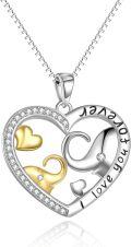 wholesale 925 Sterling Silver Heart Necklace with Love You Forever Pendant and Cubic Zirconia Stones for Women-0-0