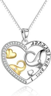 wholesale 925 Sterling Silver Heart Necklace with Love You Forever Pendant and Cubic Zirconia Stones for Women-AA-Elephant Necklace