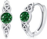 wholesale 925 Sterling Silver Moonstone Celtic Hoop Earrings Hypoallergenic Gift-05.May Birthstone (Emerald)