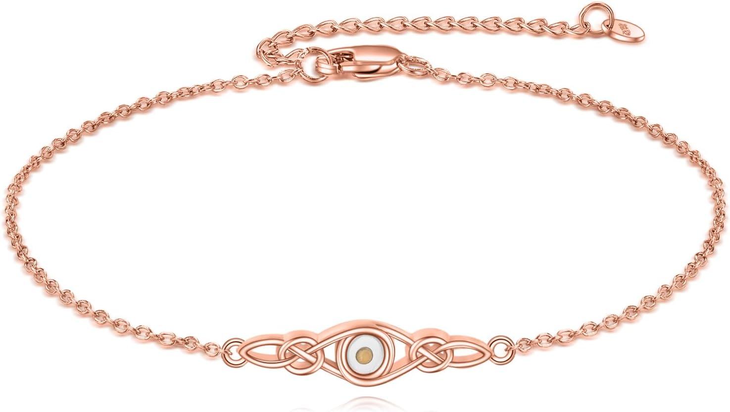 wholesale Sterling Silver Celtic Knot Bracelet w Mustard Seed Moonstone Birthstone-A-Rose Gold