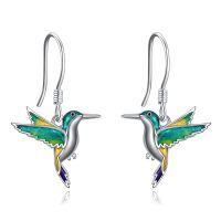 wholesale 925 Sterling Silver Hummingbird Dangle Drop Earrings with Enamel Stones for Women Girls Mom Daughter Gifts-hummingbird earrings