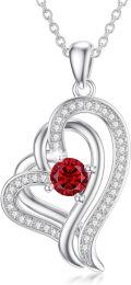 wholesale TOUPOP Garnet Necklace Sterling Silver Double Heart Pendant Necklace With January Birthstone Birthday Christmas Jewelry Gifts For Women -0-0