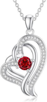 wholesale TOUPOP Garnet Necklace Sterling Silver Double Heart Pendant Necklace With January Birthstone Birthday Christmas Jewelry Gifts For Women -undefined