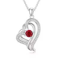 TOUPOP Sterling Silver Garnet Double Heart Pendant Necklace-undefined