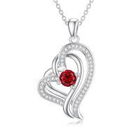 TOUPOP Sterling Silver Garnet Double Heart Pendant Necklace-undefined