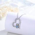 wholesale 925 Sterling Silver Blue Crystal Heart Highland Cow Pendant Necklace-0-1