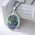 wholesale 925 Sterling Silver Abalone Shell Saint Muerte Protect Us Grim Reaper Pendant Necklace for Men & Women-0-2