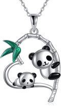 wholesale 925 Sterling Silver Panda Bamboo Pendant Necklace for Women-0-0