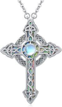 wholesale 925 Sterling Silver Abalone Shell Celtic Knot Cross Pendant Necklace for Women and Men - Religious s-B-Abalone Celtic Cross Moonstone