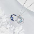 wholesale 925 Sterling Silver Blue Enamel Whale Wave Circle Pendant Necklace Set for Women-0-3