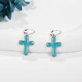 wholesale 925 Sterling Silver Turquoise Stone Cross Dangle Drop Earrings for Women-0-3