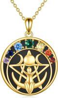 wholesale 925 Sterling Silver Rainbow Crystal Moon Chakra Pentagram Necklace for Women - Pagan Wiccan -0-0