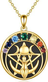 wholesale 925 Sterling Silver Rainbow Crystal Moon Chakra Pentagram Necklace for Women - Pagan Wiccan -Black Onyx Pentacle Necklace