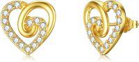 wholesale 14K Gold Crystal Heart Stud Earrings for Women Gift Ideas-Yellow Gold
