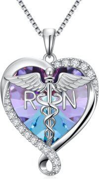 wholesale Sterling Silver Amethyst Birthstone Stethoscope Caduceus Pendant Necklace for Nurse Doctor Medical Personnel-N02-Feb