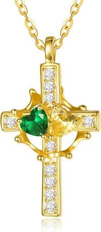 wholesale  Sterling Silver Birthstones Gold Cross Necklace for Women -05-11-May-Nov-05-11-May-Nov