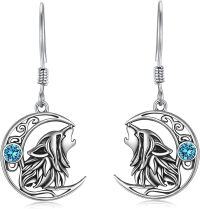 wholesale 925 Sterling Silver Wolf Moon Blue Crystal Drop Earrings Gifts for Her-Wolf