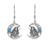 wholesale 925 Sterling Silver Crescent Moon Howling Wolf Earrings-Wolf