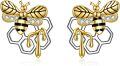 wholesale 925 Sterling Silver Honeycomb & Bee Stud Earrings - Gold Plated with Cubic Zirconia Accents-0-0