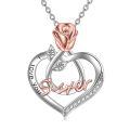 wholesale 925 Sterling Silver Rose Heart Pendant Necklace for Women - I Love You Sister -0-0