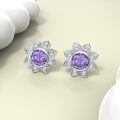 wholesale 925 Sterling Silver Platinum Plated Purple Amethyst Flower Stud Earrings-0-4