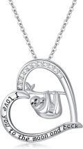 wholesale 925 Sterling Silver Heart Sloth Pendant Necklace with Cubic Zirconia and Engraved Message I Love You to the Moon and Back-0-0
