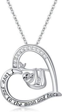 wholesale 925 Sterling Silver Heart Sloth Pendant Necklace with Cubic Zirconia and Engraved Message I Love You to the Moon and Back-Love Sloth