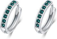 wholesale 925 Sterling Silver 925 Sterling Silver Cubic Zirconia Austrian Crystals Birthstone Huggie Hoop Earrings-15mm-5 May.(Emerald)