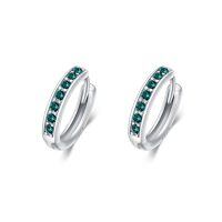 wholesale 925 Sterling Silver Colorful Gemstone Huggie Hoop Earrings-15mm-5 May.(Emerald)