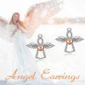 wholesale 925 Sterling Silver Guardian Angel Heart Stud Earrings with Wings and Beads for Women-0-2