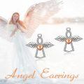 wholesale 925 Sterling Silver Guardian Angel Heart Stud Earrings with Wings and Beads for Women-0-2