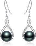 wholesale 925 Sterling Silver Teardrop Black Pearl & Cubic Zirconia Dangle Earrings for Women Gift Ideas-0-0