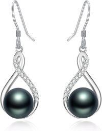 wholesale 925 Sterling Silver Teardrop Black Pearl & Cubic Zirconia Dangle Earrings for Women Gift Ideas-Silver