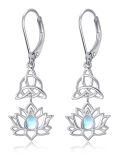 wholesale 925 Sterling Silver White Gold Plated Celtic Knot Lotus Moonstone Drop Earrings-0-0