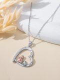 wholesale 925 Sterling Silver Crystal Love Heart Girl & Dog Pendant Necklaces Gifts for Her Mothers Day Birthday Anniversary Valentine's Day-0-1