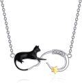 wholesale 925 Sterling Silver Infinity Black Cat & Gold Star Charm Pendant Necklace - Cute s for Women and Girls-0-0