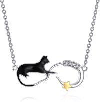 wholesale 925 Sterling Silver Infinity Black Cat & Gold Star Charm Pendant Necklace - Cute s for Women and Girls-Cat