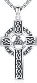 wholesale 925 Sterling Silver Celtic Knot Trinity Circle Cross Pendant Necklace  Norse Viking Jewelry for Men Women-0-0