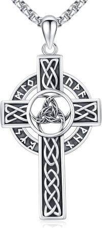 wholesale 925 Sterling Silver Celtic Knot Trinity Circle Cross Pendant Necklace  Norse Viking Jewelry for Men Women-Black-12